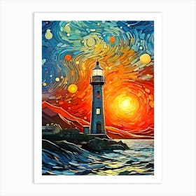 Lighthouse At Sunset Art Print