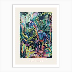 Colourful Dinosaur In The Jungle Leaves Painting 2 Poster Art Print