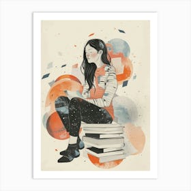 Girl With Books Art Print