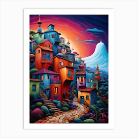 "Chromatic Neighborhood: Vibrant Tapestry of Homes" Art Print