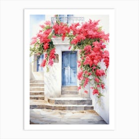 Mykonos, Greece   Mediterranean Doors Watercolour Painting 4 Art Print