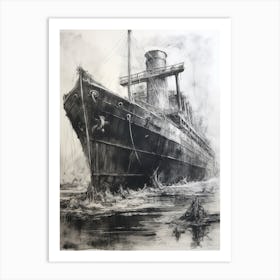 Titanic Ship Wreck Charcoal Sketch 4 Art Print