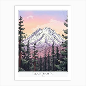 Mount Shasta Usa Color Line Drawing 1 Poster Art Print