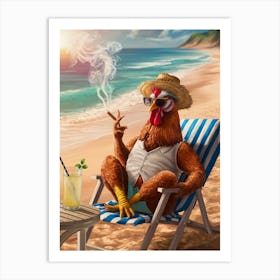 Rooster On The Beach Art Print