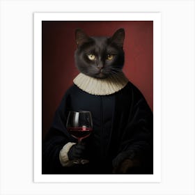 Cat With Wine Glass Art Print