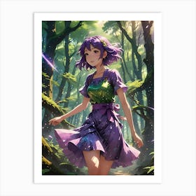 Anime Pixie Girl in Forest 3 Art Print