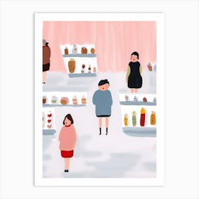 At The Icre Cream Shop Scene, Tiny People And Illustration 4 Art Print