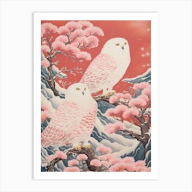 Vintage Japanese Inspired Bird Print Snowy Owl 3 Art Print