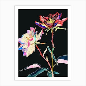 Neon Flowers On Black Rose 3 Art Print