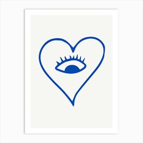 Eye In A Heart Cool Blue Art Print