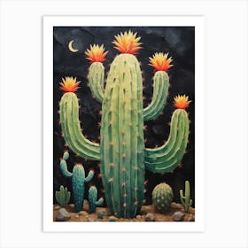 Neon Cactus Glowing Landscape (27) Art Print