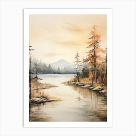 Lake In The Woods In Autumn, Painting 1 Art Print