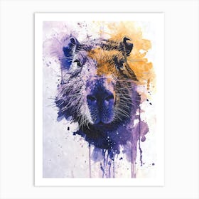 Aesthetic Capybara Watercolor Splatter 1 Art Print