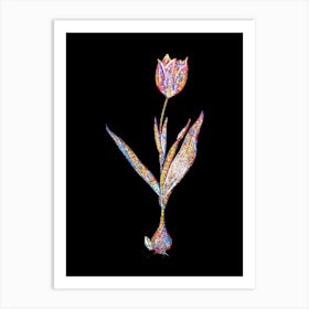 Stained Glass Tulip Mosaic Botanical Illustration on Black Art Print