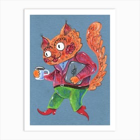 Cat With A Cup Of Coffee Art Print