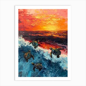 Expressionism Style Painting Of Sea Turtles In The Waves 2 Art Print