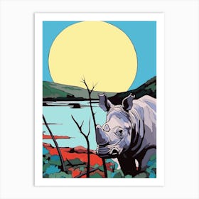 Simple Rhino Illustration Sunrise 6 Art Print