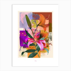 Lily 4 Neon Flower Collage Poster Art Print
