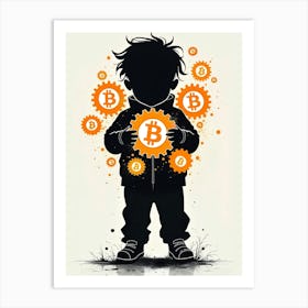 Child Holding Bitcoins Art Print