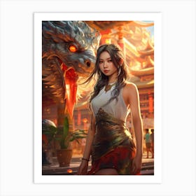 Chinese Girl With Dragon 8 Art Print