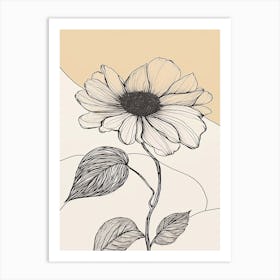 Line Art Sunflower Flowers Illustration Neutral 2 Art Print