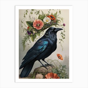 Crow With Flowers 2 Art Print