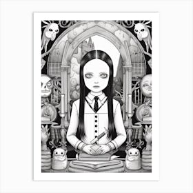 Wednesday Addams World Line Art 1 Fan Art Art Print