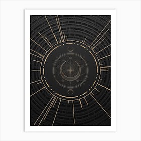 Geometric Glyph Symbol in Gold with Radial Array Lines on Dark Gray n.0274 Art Print