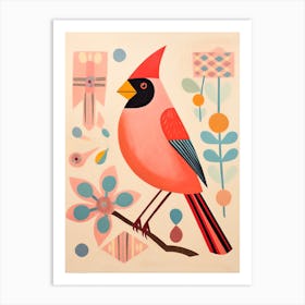 Pink Scandi Northern Cardinal 1 Art Print