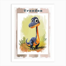 Cute Troodon Dinosaur Watercolour 4 Poster Art Print