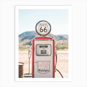 Route 66, USA I Deep America vintage retro gas pump photography in front of Arizona California road landscape to pastel aesthetic of summer under the sun of a stopover at the gas station during a road trip Art Print