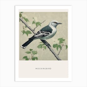 Ohara Koson Inspired Bird Painting Mockingbird 2 Poster Art Print