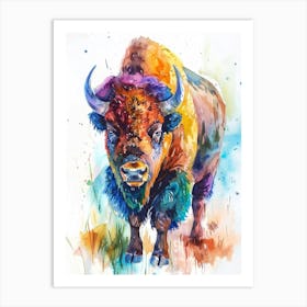 Bison Colourful Watercolour 3 Art Print