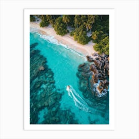 Aerial Drone Photography Capturing A Surfer Riding A Wave Near A Lagoon On A Tropical Coastline San 2 Art Print