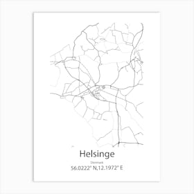 Helsinge,Denmark Minimalist Map Art Print