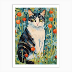 Calico Cat Botanical Oil Painting Art Print