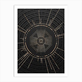 Geometric Glyph Symbol in Gold with Radial Array Lines on Dark Gray n.0092 Art Print