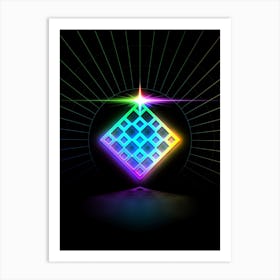 Neon Geometric Glyph Abstract in Candy Blue and Pink with Rainbow Sparkle on Black n.0101 Art Print