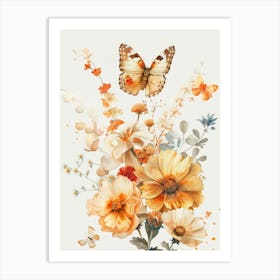 Flowers And Butterflies Art Print