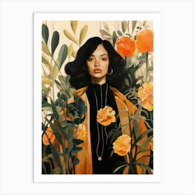 Black Woman In Flowers Art Print