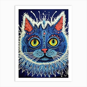 Louis Wain Blue Gothic Kaleidoscope Cat 2 Art Print