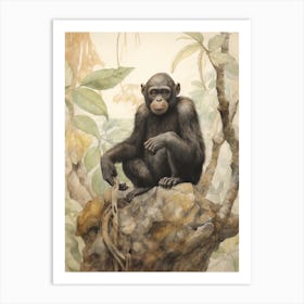 Storybook Animal Watercolour Bonobo 4 Art Print