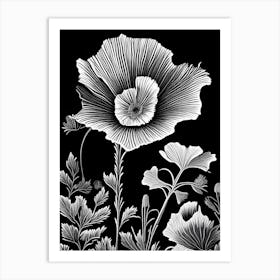 Purple Poppy Mallow Wildflower Linocut 2 Art Print