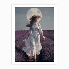 Full Moon In Lavender Field Art Print