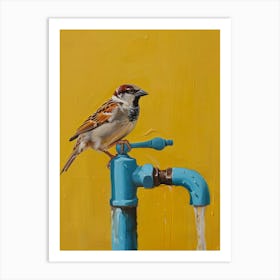 Sparrow On A Faucet 1 Art Print