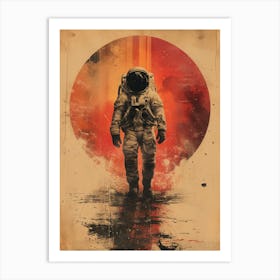 Space Odyssey: Retro Poster featuring Asteroids, Rockets, and Astronauts: Astronaut Canvas Print Art Print