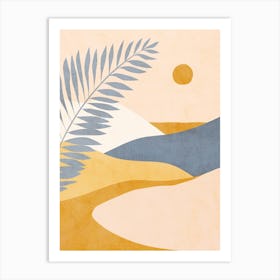 Mid Mod Boho Tropical Summer Landscape Peach Fuzz, Blue, ochre Art Print