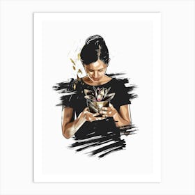 Asian Woman Holding Flower Art Print