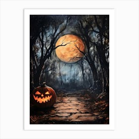 Halloween Pumpkin In The Woods Art Print