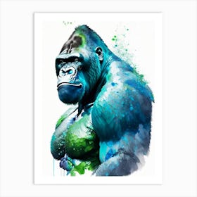 Gorilla Beating Chest Gorillas Mosaic Watercolour 1 Art Print